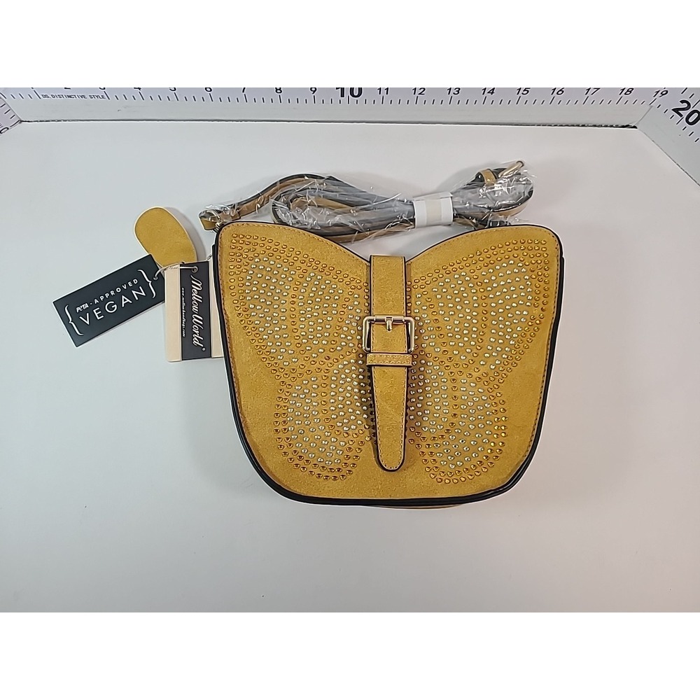 Mellow World Butterfly Shaped Light Yellow Purse Crossbody Rhinestones